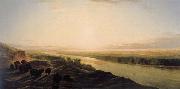 Jean-Baptiste Deshays A Herd of Bison Crossing the Missouri River oil painting